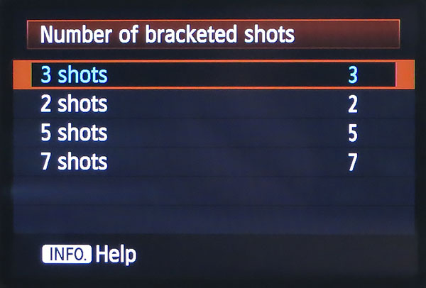number of auto exposure bracketed shots