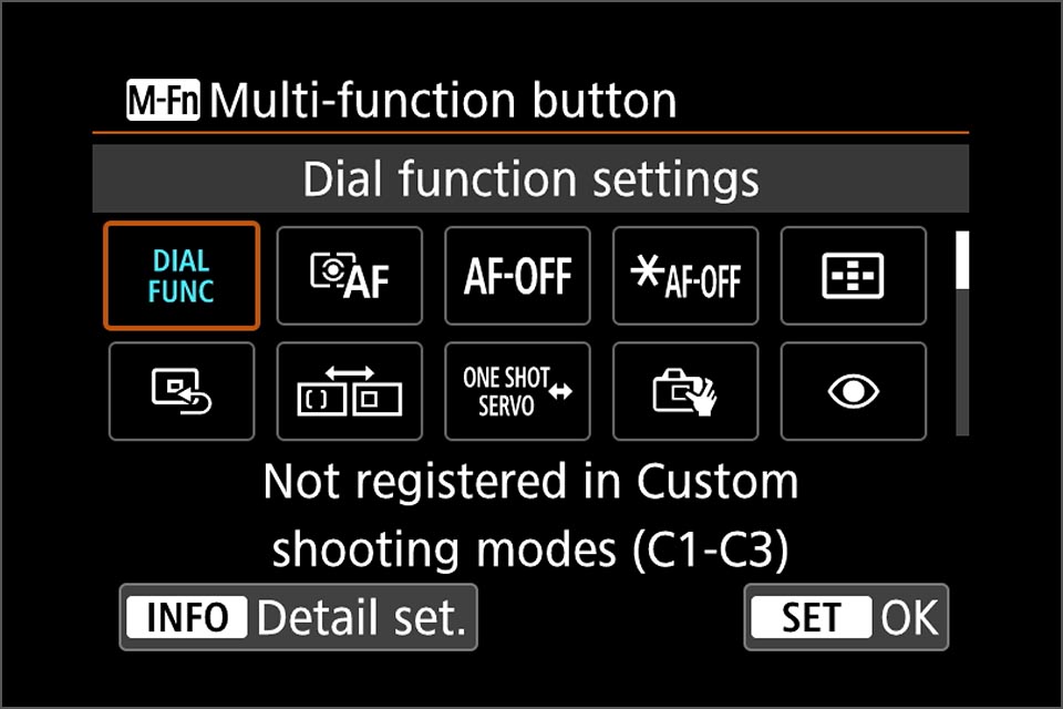 EOSR M-Fn button customisation