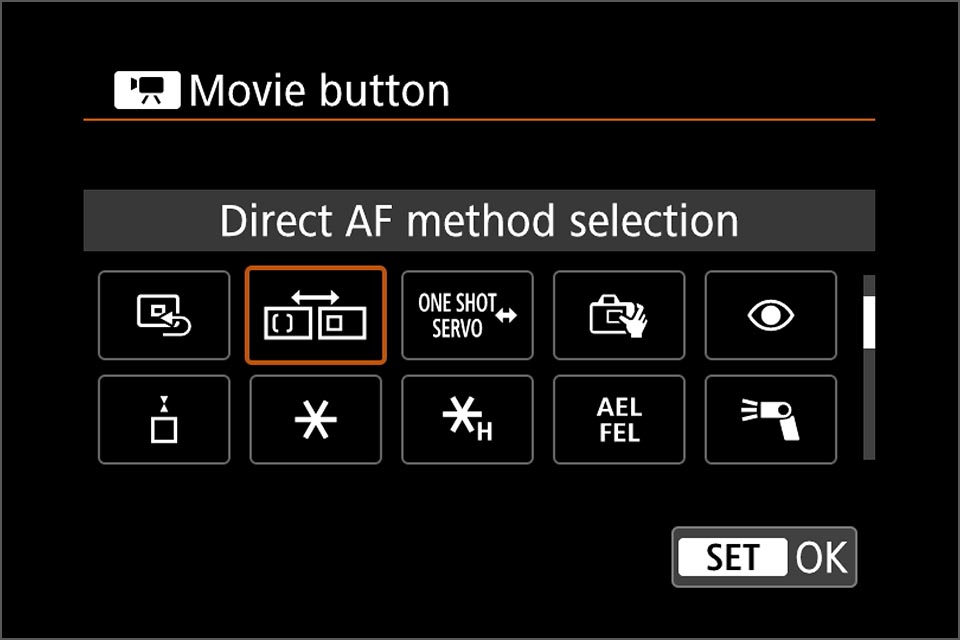 Direct AF selection with movie button