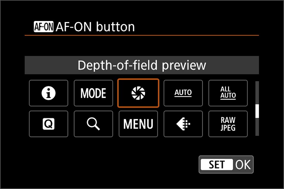 EOS R depth of field preview button