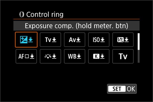Variables that can be assigned to the lens control ring